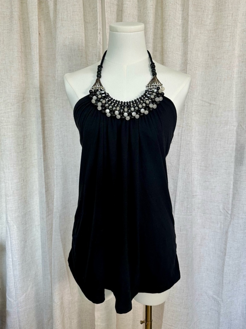 Y2K Black Beaded Halter Neck Tank Top